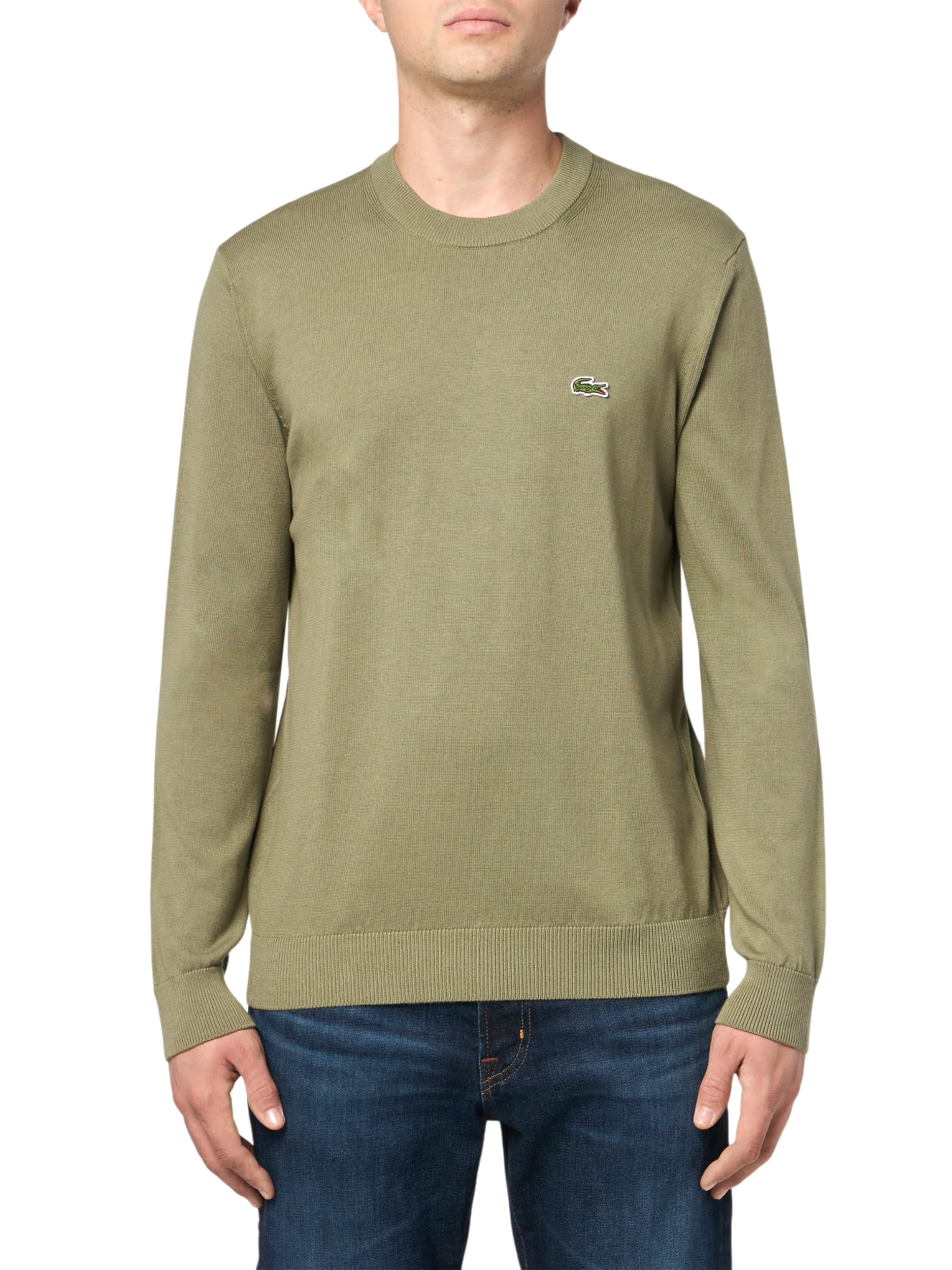 Lacoste Men's Long Sleeve Crew Neck Regular Fit Sweater, Khaki, Small Image