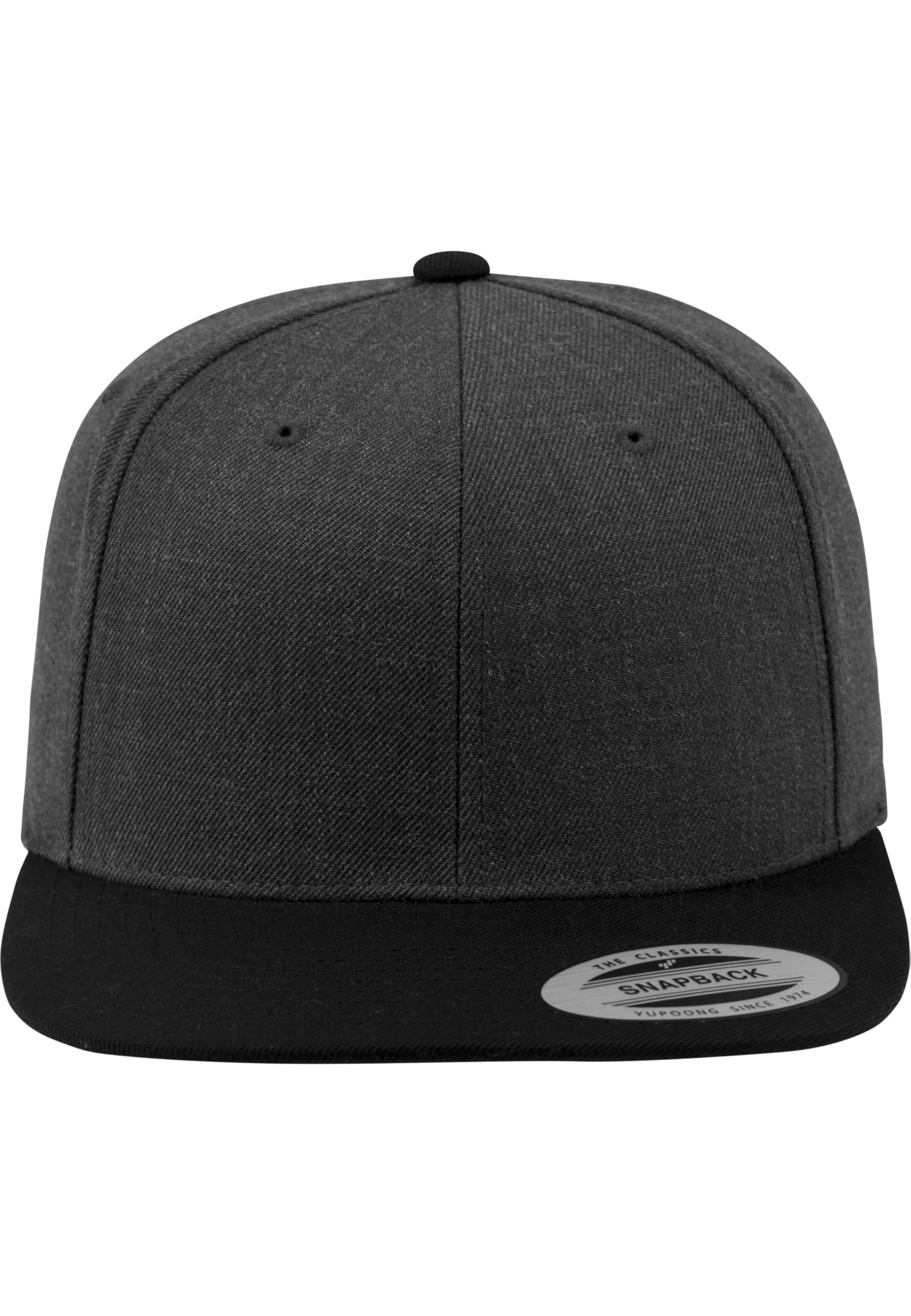 Yupoong Flexfit Unisex Kappe Classic Snapback 2-Tone, zweifarbige blanko Cap mit geradem Schirm, One Size Einheitsgröße für Männer und Frauen, Farbe cha/blk