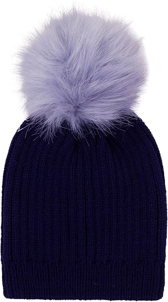 girls navy bobble hat