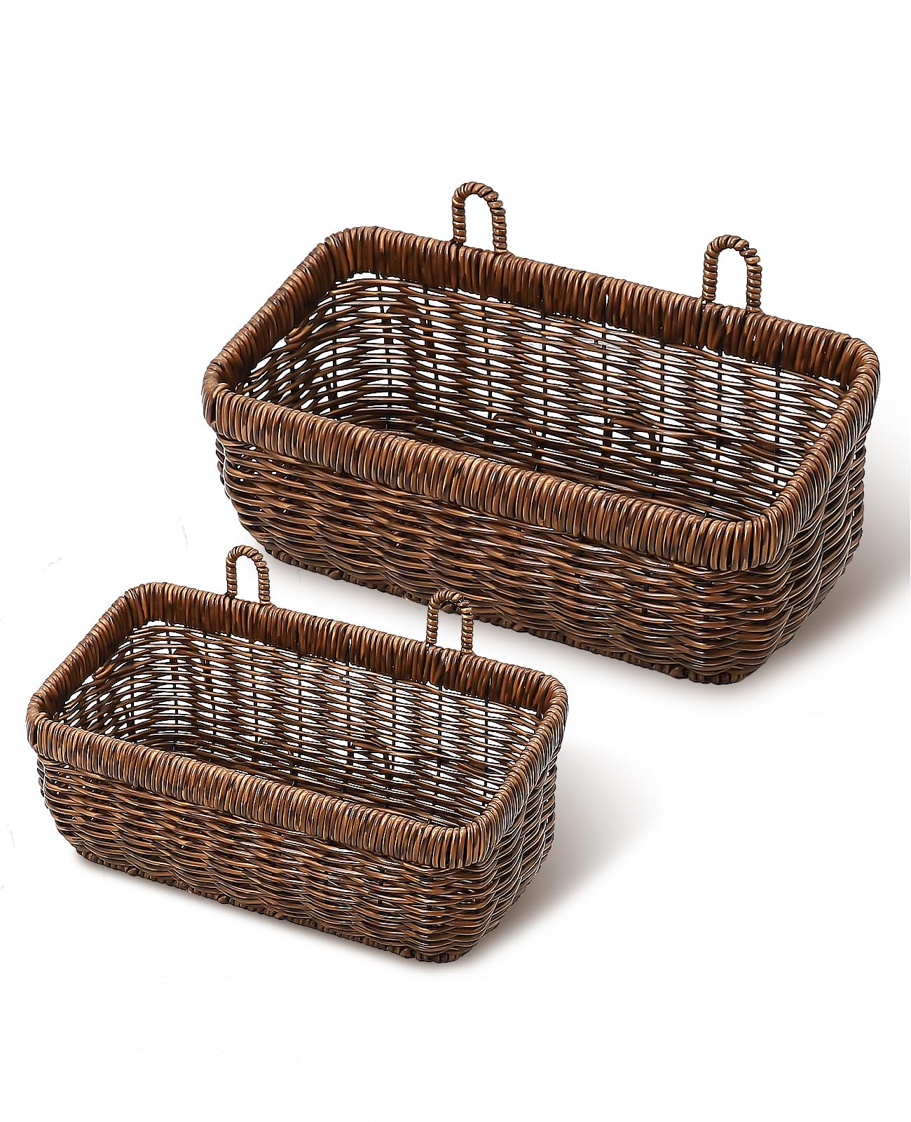 Photo 1 of AceList Wall Hanging Basket, Boho Style Hand-Woven Hanging Storage Baskets - Set of 2, Ideal for Boho Room Decor, Kitchen, Garden, and Living Room(Brown)