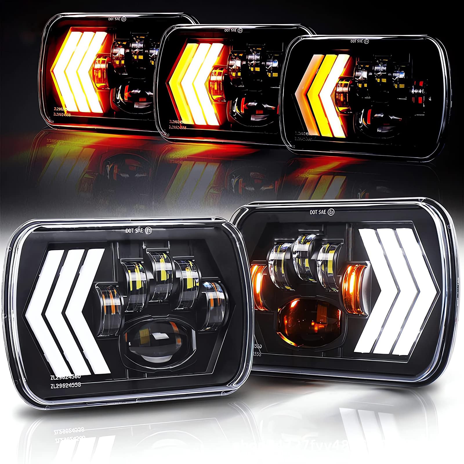 Photo 1 of 5x7 7x6 Inch H6054 Black LED Headlights H4 Sealed Beam Replacement Lamp for Jeep Wrangler YJ Cherokee XJ [DOT Approved] Ford Econoline Chevy Express GMC Savana TOYOTA Pickup Nissan D21 Dodge