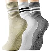 BISOUSOX Pilates Socks with Grips for Women, Grippy Socks Woman Yoga Barre Crew Ankle Sticky Ballet Slipper Hospital