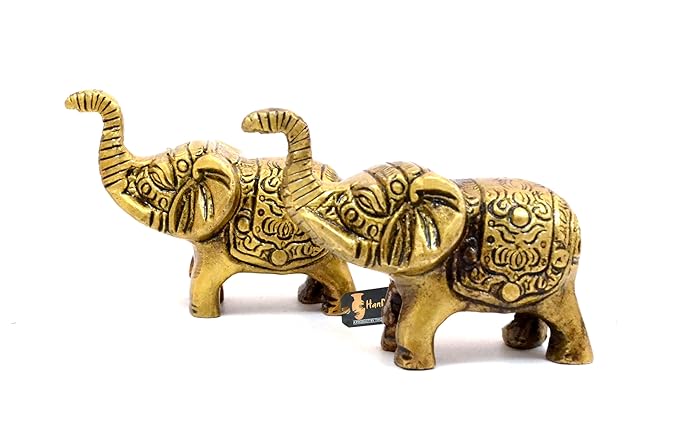 Two Moustaches Handcrafted Brass Elephant Showpiece (Set of 2)