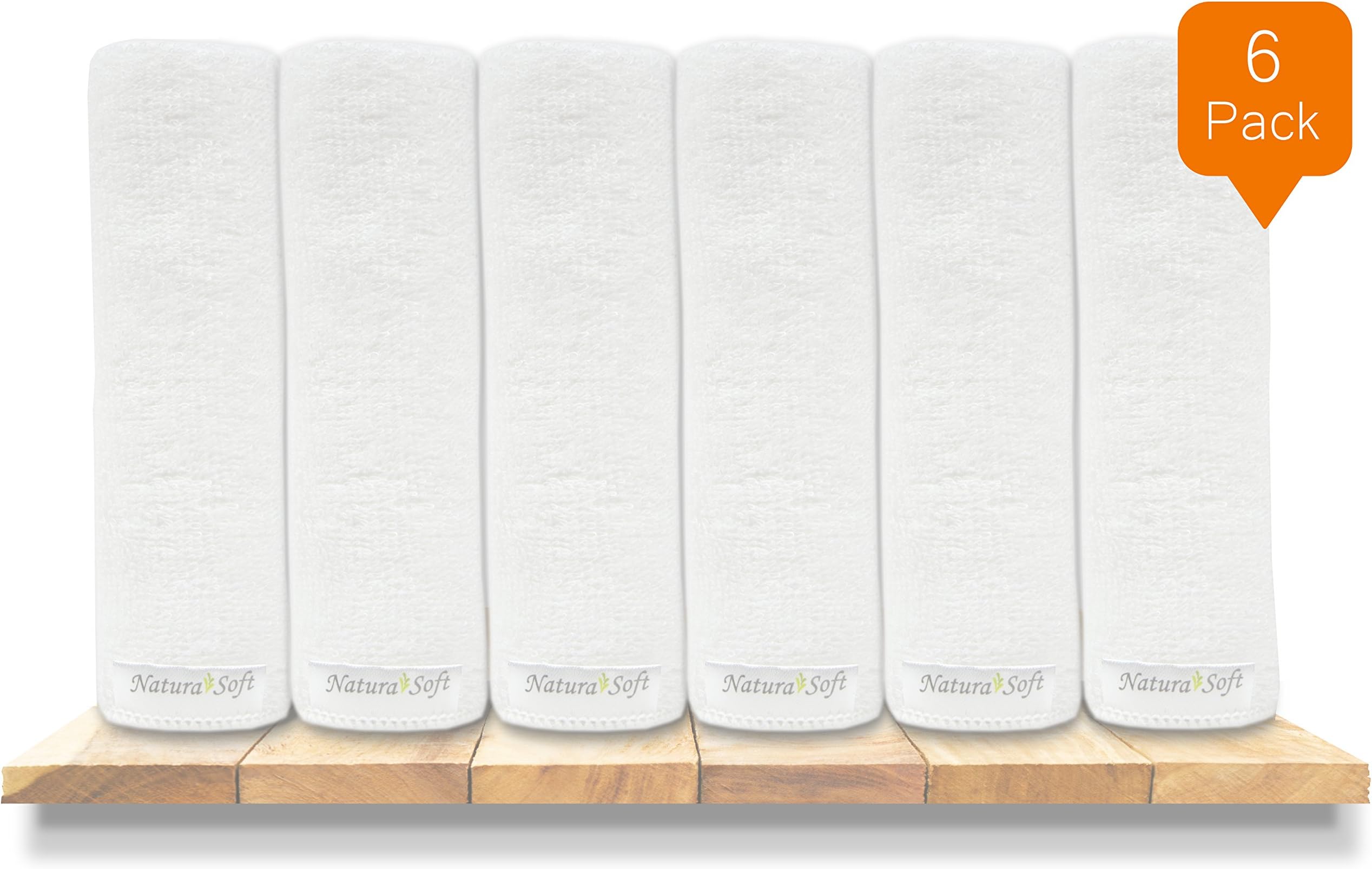 Premium Organic Baby Bath Washcloths, 100% NaturaSoft Bamboo (SOFTER Than Cotton), Hypoallergenic Bath Towels For Newborn Babies, Toddler, Boys & Girls (6-Pack - White)