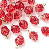Ipotkitt 20 Pcs Red Handmade Lampwork Glass Strawberry Charms Crystal Fruit Charms Cute Strawberry Bead Dangle Charms for DIY Jewelry Making Crafts