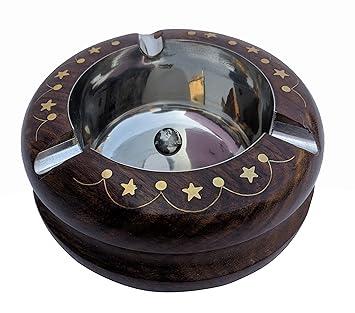 AWC Handmade Wooden Ashtray Round of Cigarette for Smoking at Home Office Car Gifts