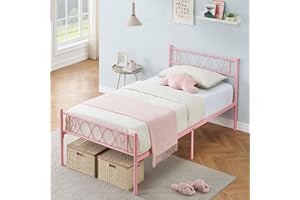 Twin XL Metal Bed Frame with Iron Heart Design – Platform Bed with Headboard and Footboard for Boys and Girls, No Box Spring 