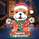 Domkom Lighted Bulldog Christmas Decoration, 30 Inch Pre-Lit Cute Dog with Christmas Hat 45 LED Warm Lights for Home Indoor Outdoor Yard Holiday Decor