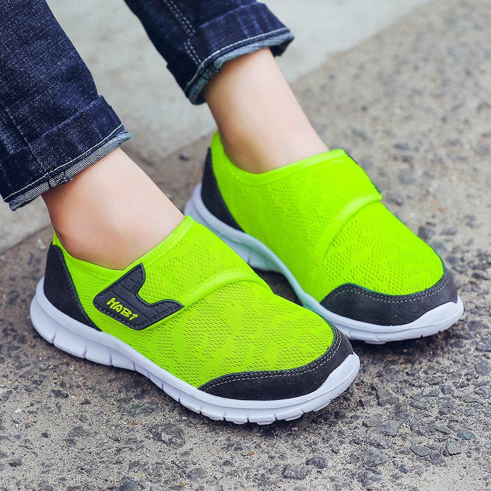 HOBIBEAR Boys Breathable Mesh Sneakers Lightweight Kids Casual Strap Running Shoes (3,Light Green)