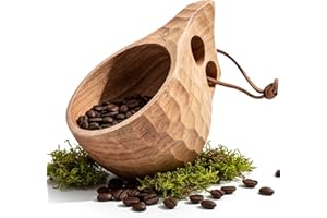 Überleben | Dursten Kuksa Wooden Cup – Handcarved 8oz Coffee Mug, Bowl with Lanyard & Carabiner – Lightweight Camping Essenti