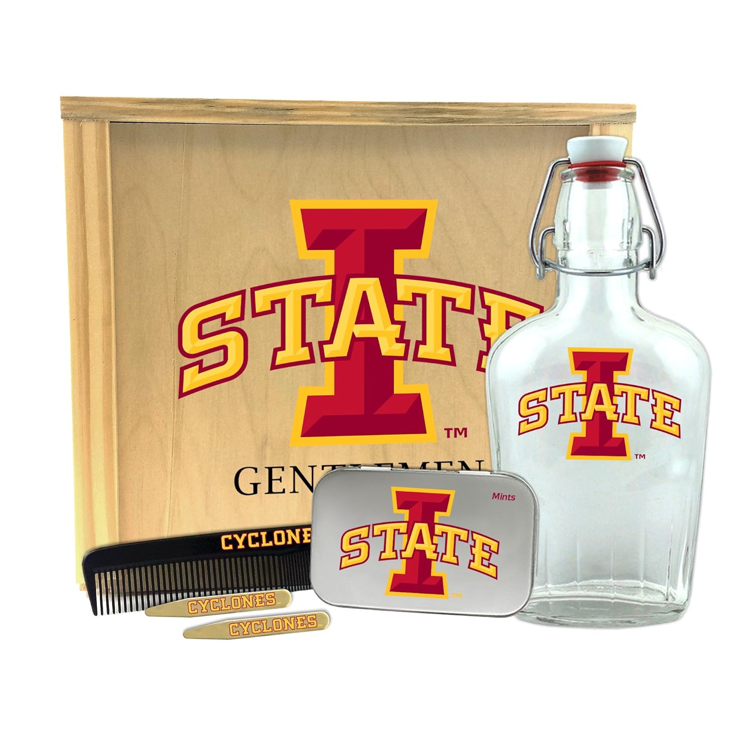 Worthy Promotional NCAA Mens NCAA Gentlemen's Gift Box 1 250 Ml Glass Swing top Bottle 2 Brass Collar Stays 1 Large Mint Tin 1 Comb