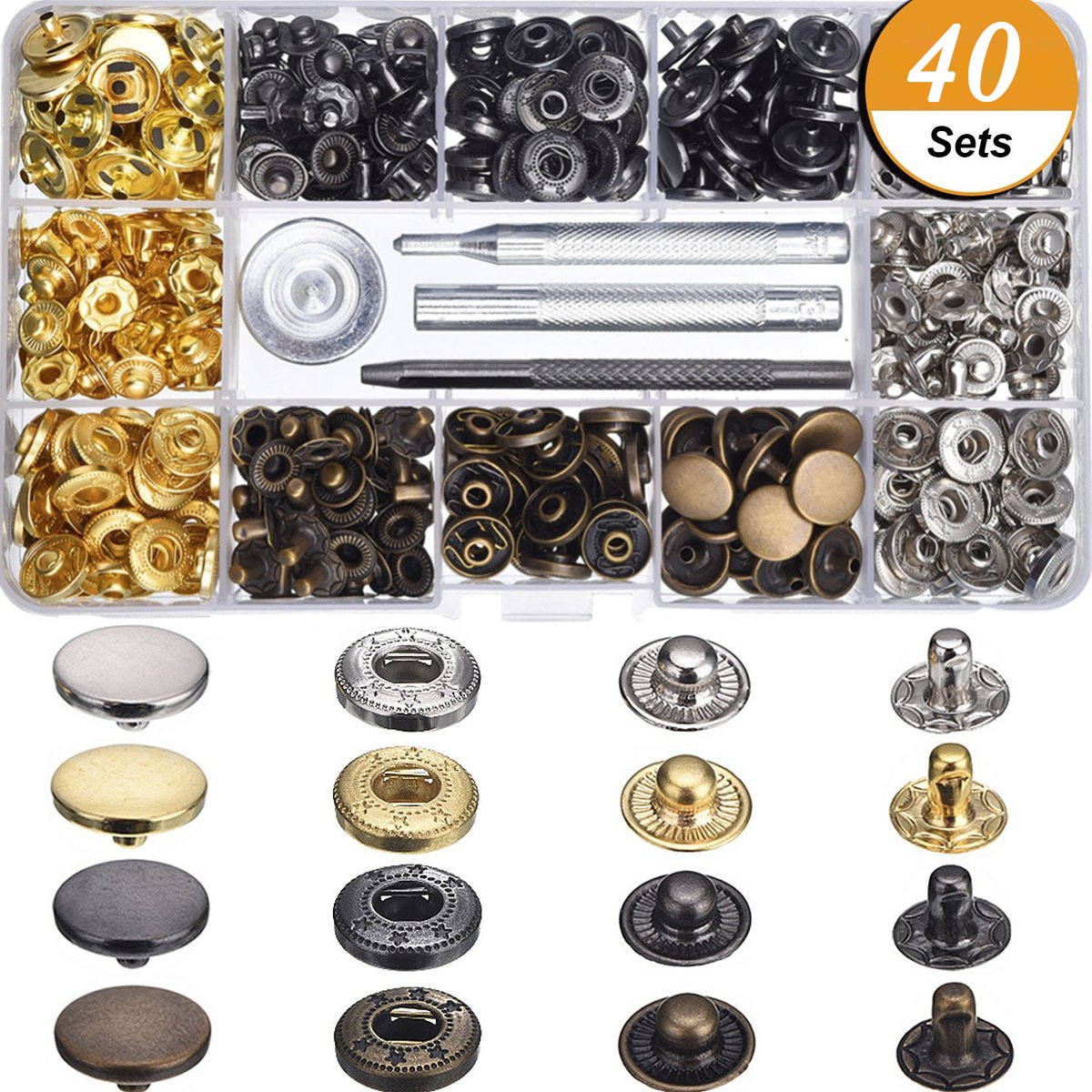 Snaps for Clothing, Snap Buttons Fasteners Kit for Leather