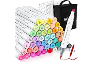 SFAIH Alcohol Markers Brush Tip & Chisel Tip - 49 Colors Double Tipped Art Markers for Adult Coloring Books Illustration, Gifts for Artist Adult - Refillable Alcohol-based Ink
