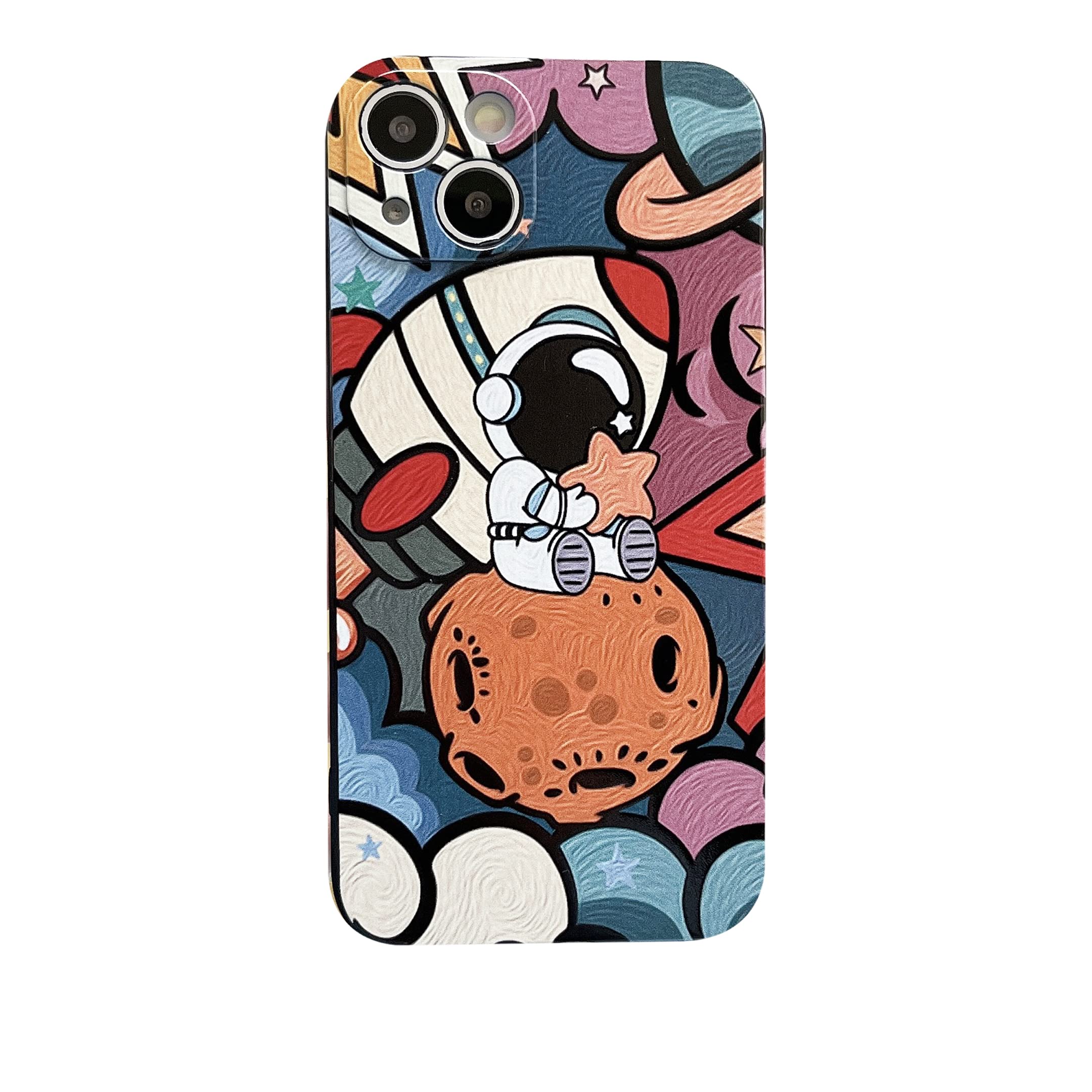 Yonds Queen Compatible with iPhone 15 Cute Case, Cool Cartoon Astronaut Moon Space Planet Design Stylish Soft TPU Bumper Shockproof Anti-Slip Protector Fashion Case (Planet, iPhone 15) — image 1