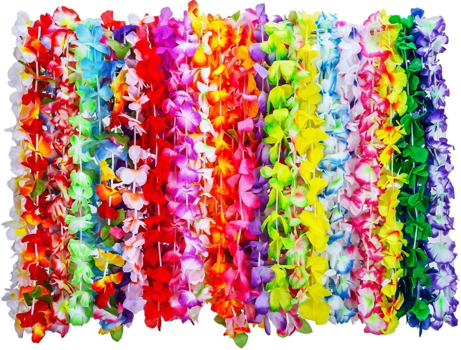 AKORD 36 Pieces Tropical Hawaiian Luau Flower Leis Necklaces for Beach Theme Party Supplies Decorations Favors Ornaments, 35 Colours