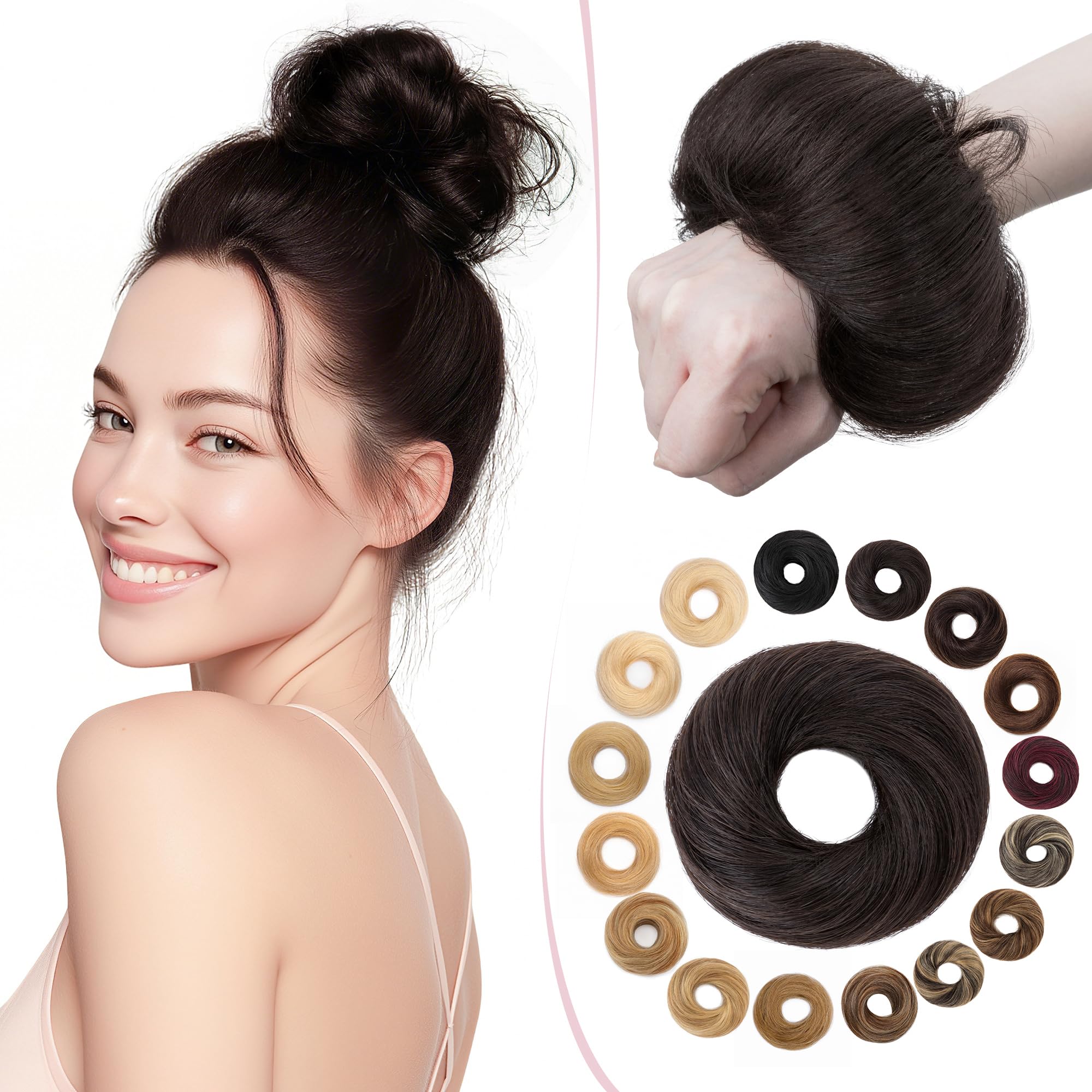 SEGO Human Hair Scrunchies for Women Hair Buns Hairpiece [#1B Natural Black] Real Remy Updo Scrunchies Donut One Piece Hair Extension Chignons Straight (17g) — image 1