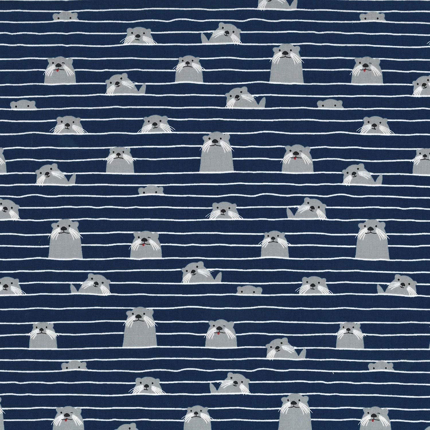 Michael Miller OTTER FABRIC - Otters Blue - MM588 - By 0.5 Metre - 100% Cotton