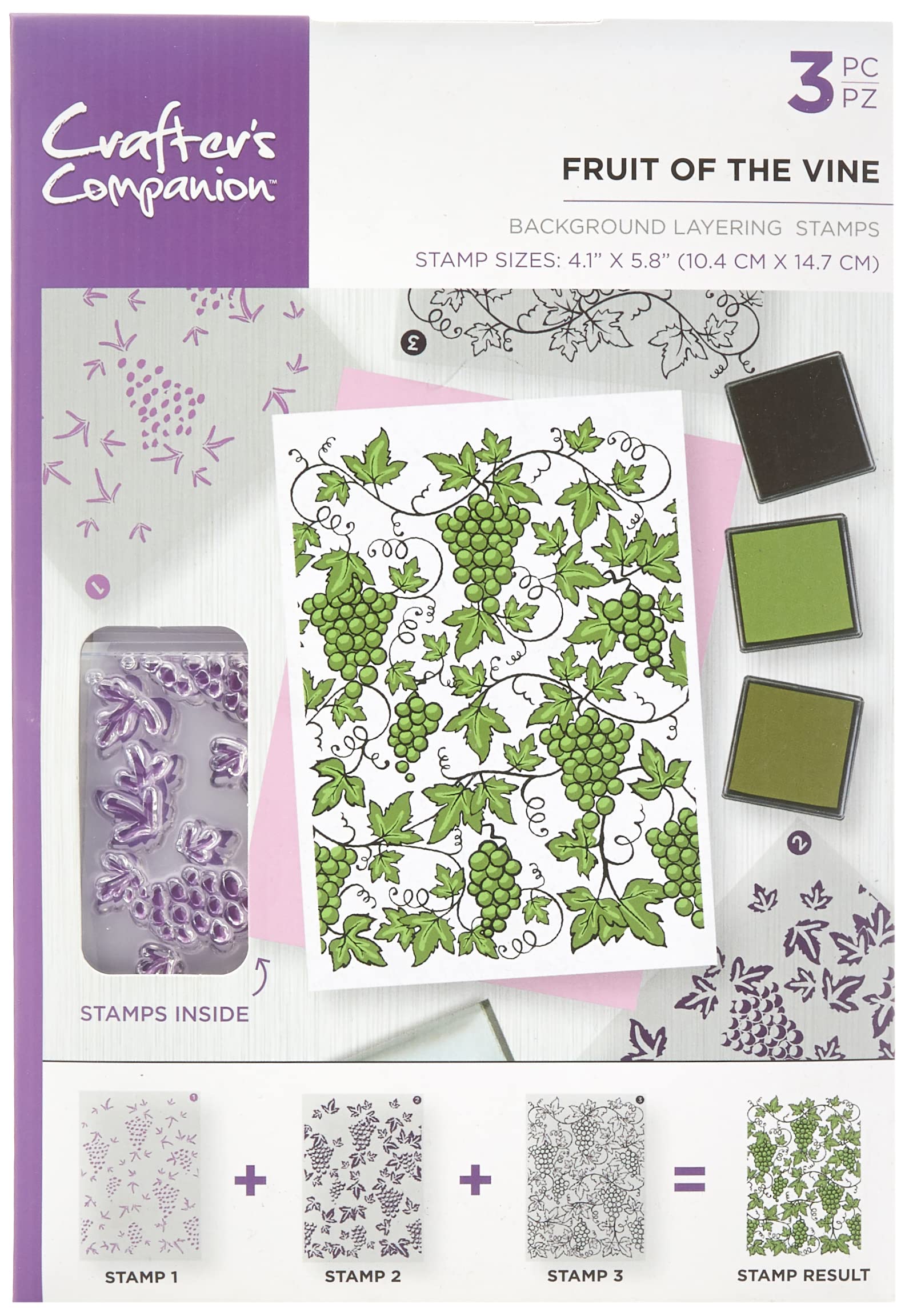 Crafters Companion A6 Background Layering Acrylic Stamps - Fruit of The Vine, Transparent, (CC-ST-CA-BKFRU)