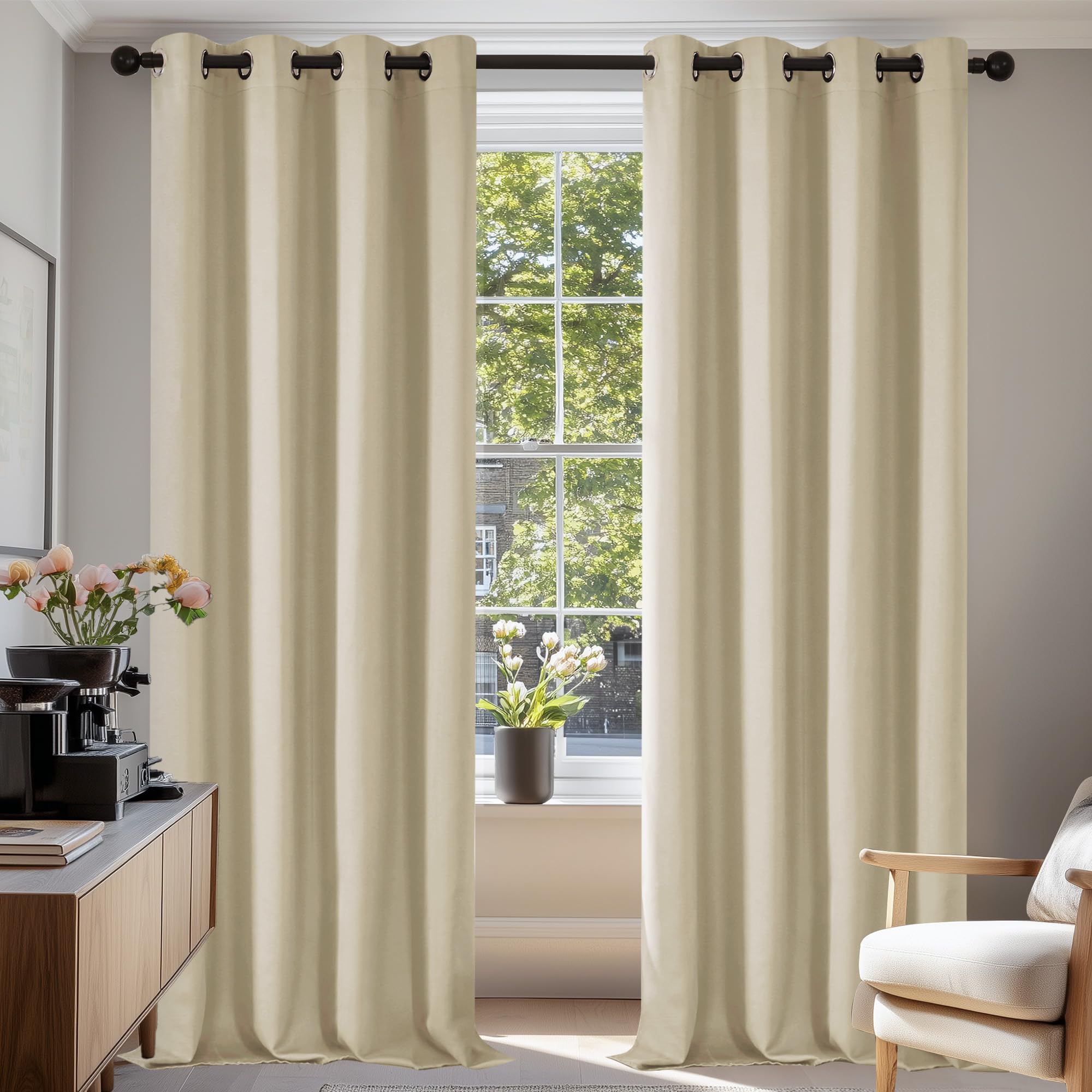 Deconovo Window Treatment Room Darkening Curtains Thermal Insulated Decorative Soft Energy Saving Room Darkening Eyelet Curtains for Kid 55 x 114 Inch Dark Beige Set of 2