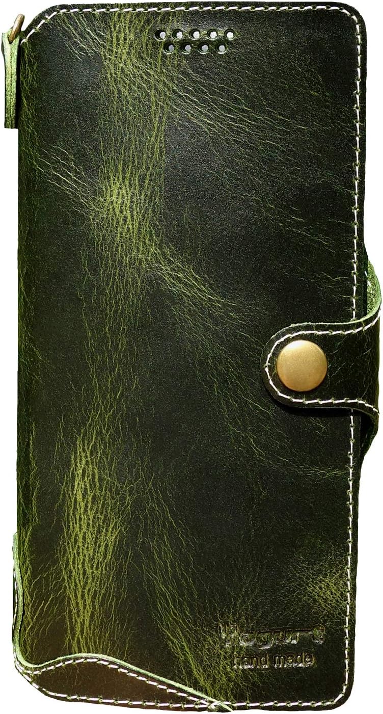 Yogurt Case for Samsung Galaxy A42 5G, Genuine Leather Wallet Handmade Cover for Samsung A42, Green, 6.6"