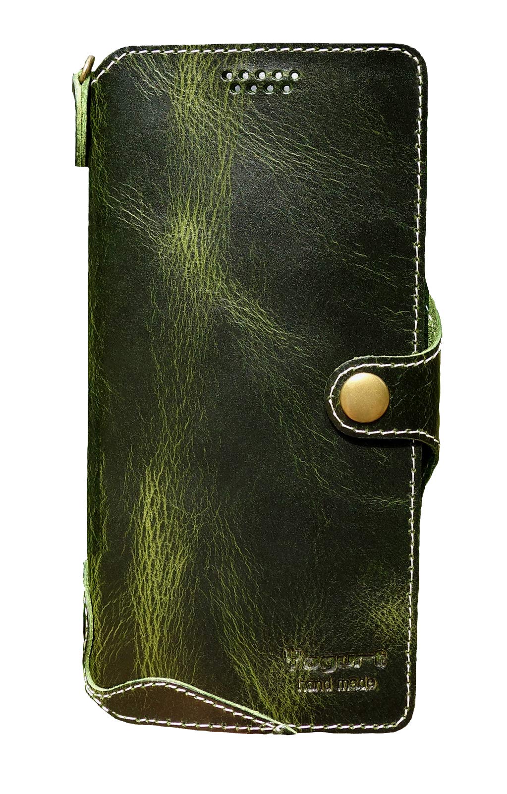 Yogurt Case for Samsung Galaxy A42 5G, Genuine Leather Wallet Handmade Cover for Samsung A42, Green