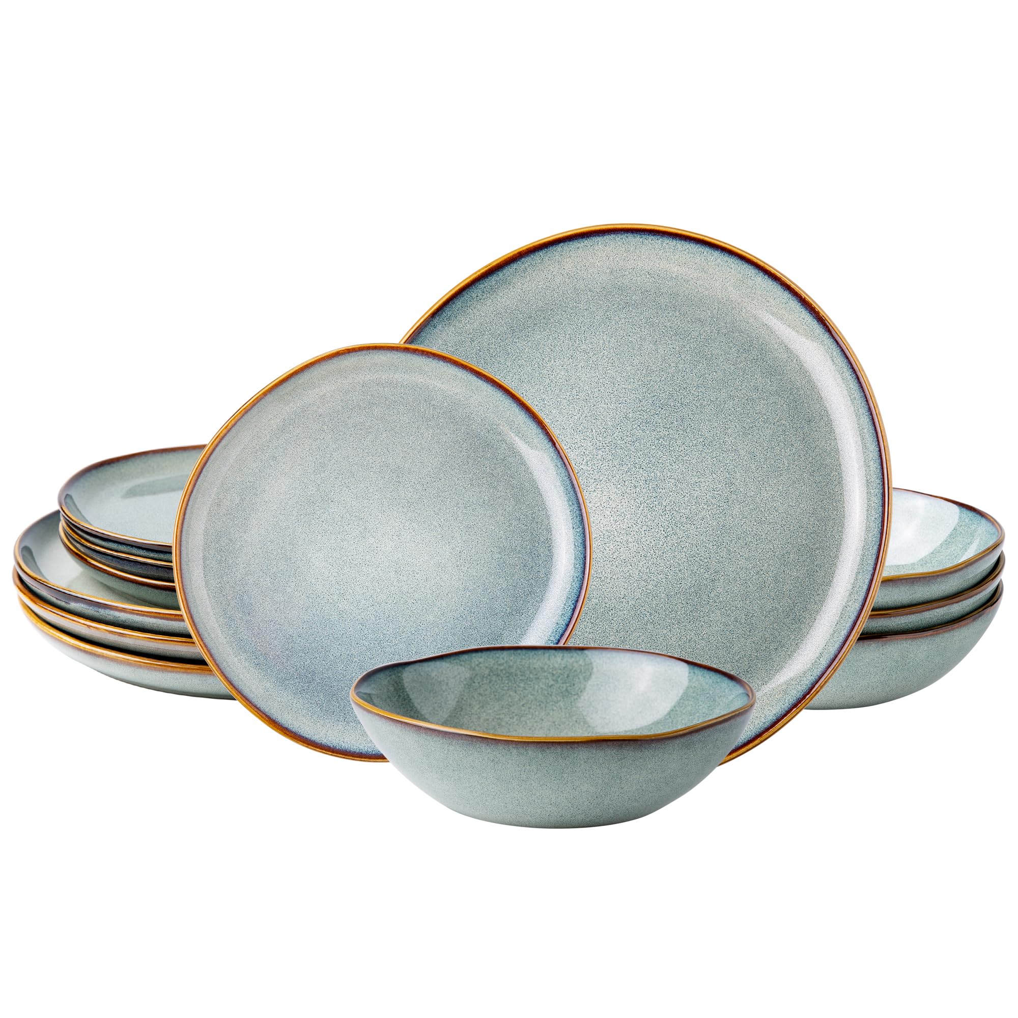 Photo 1 of AmorArc Ceramic Dinnerware Sets,Handmade Reactive Glaze stoneware Plates and Bowls Sets,Highly Chip and Crack Resistant | Dishwasher & Microwave Safe,Service for 4 (12pc)