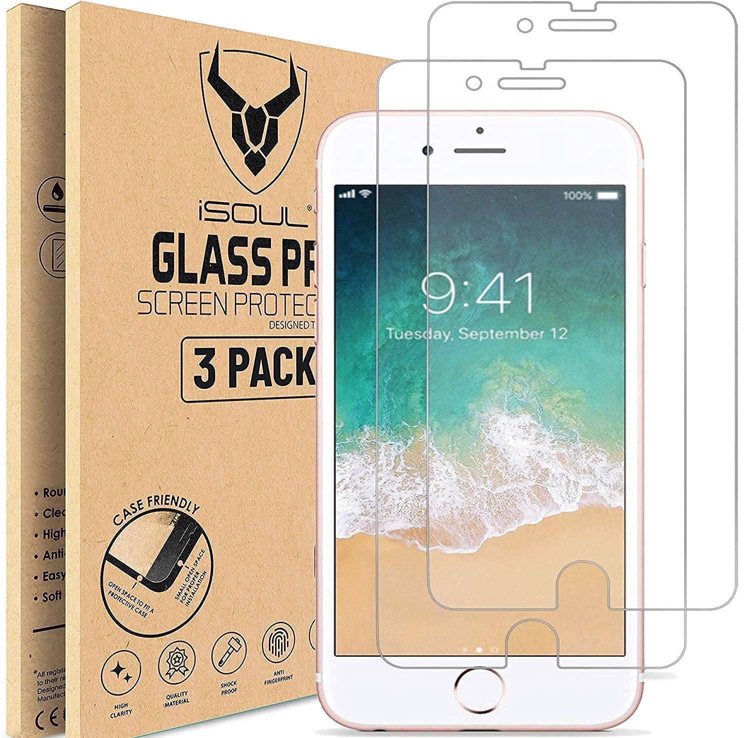 iSOUL [3 Pack] Screen Protector for Apple iPhone 8 Plus 7 Plus Tempered Glass Film 9h HD, Premium Accessories 0.3mm Shatterproof Protection 5.5" [Easy Installation] [3D Touch Compatible] [Bubblefree]