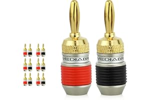 Mediabridge Banana Plugs - Corrosion-Resistant 24K Gold-Plated Connectors - (6 Pair) - Solderless Termination of Speaker Wire