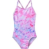 iLover Girls Sparkle One Piece Swimsuits Crossback Swimwear Beach Bathing Suit with Adjustable Strap 4-10 Years