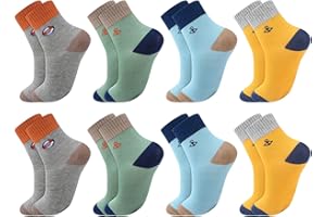 Coumy 8 Pairs Kids Socks Basketball Athletic Crew Socks for Boys Breathable Soft Cotton Sock with Funny Anchor Cartoon Junior