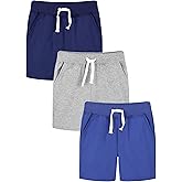 Resinta 3 Packs Toddler Boy Shorts Baby Boy Cotton Shorts Soft Casual Elastic Waist with Drawstring Clothes for Summer