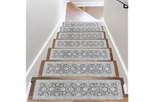 OJIA Extra Non-Slip Stair Treads for Wooden Steps 15PCS, 30"X8" Rubber Indoor Stair Runner Slip Resistant Stair Rugs Safety Mats for Dogs, Kids & Elders, Stairway Grip Step Treads, Gray