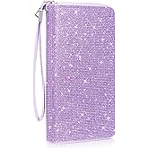 MotiMind Bling Glitter Sparkly Wallet for Women Christmas Rhinestone Wallet RFID Blocking Phone Purse Gifts for Mother's Day(Purple)