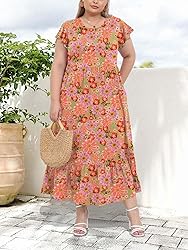 Moon Wood Women's 2025 Plus Size Casual Dress Crew