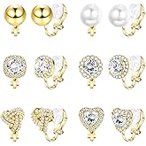 Florideco Clip on Earrings for Women 14K Gold Plated Cubic Zirconia Clip On Stud Earrings Non-Pierced Twist Knot Simulated Pearl Heart Earring Set