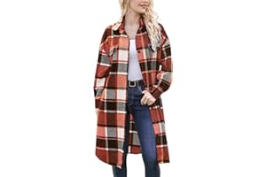 YEEKISUS Women's 2024 Plaid Shacket Jacket Casual Button Wool Blend Long Tartan Trench Coat with Pockets Fall Winter