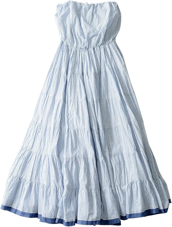 Amazon Co Jp マリハ Mariha 草原の夢のドレス チューブトップ マキシワンピース 36 M Stripe Blue 服 ファッション小物