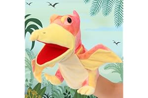 Cuteoy Plush Pterosaurus Hand Puppet Stuffed Animal Toy Open Movable Mouth Creative Role Play Storytelling Dinosaur Plushies Gifts for Kids Toddlers Birthday Christmas