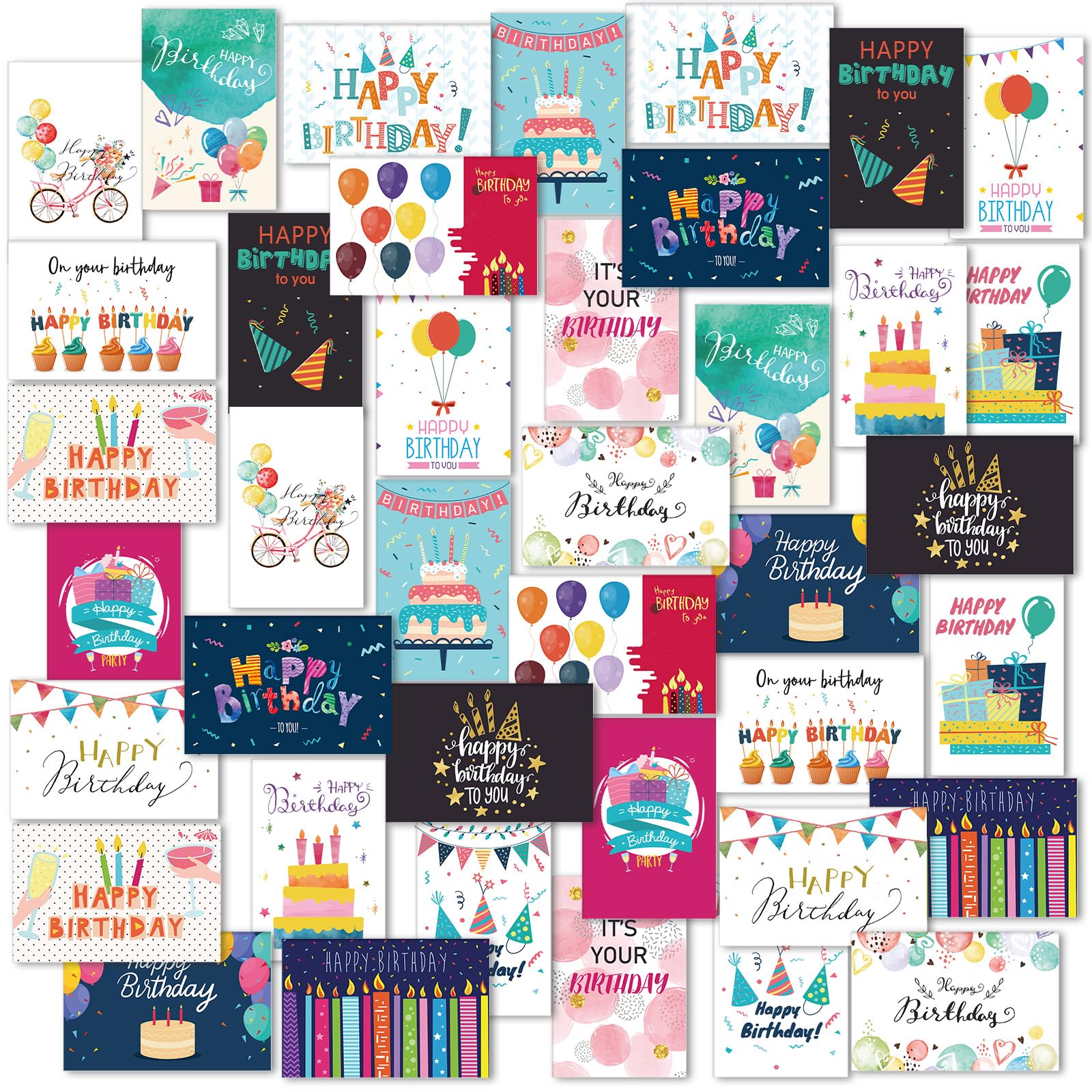 Photo 1 of Harloon 200 Pack Happy Birthday Card Assorted Bulk with Blank Envelopes and Stickers 4 x 6 Inches Greeting Blank Happy Birthday Cards for Men Women Adults Kids, 20 Styles(Colorful Style)