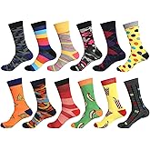 Gelante 12 Pairs Mens Cotton Funny Crazy Colorful Crew Dress Sock