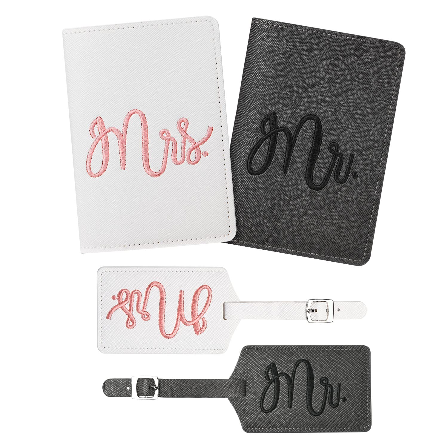 flintronic Passport Covers and Luggage Tags,2 Pcs Baggage Labels + 2 Pcs Passport Holder, Leather Travel Accessories Identifier Tags & Card Holders, for Couples Wedding Travel Gift