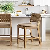 Nathan James Cohen Mid-Century Modern Leather Bar Stool, Counter Height Chair in Solid Wood Frame with Footrest and Woven Lea