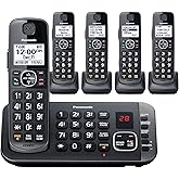 Panasonic DECT 6.0 Expandable System, Cordless Phones with Answering Machine and Call Blocking - 5 Cordless Phones 5 Handsets - KX-TGE645M (Metallic Black)
