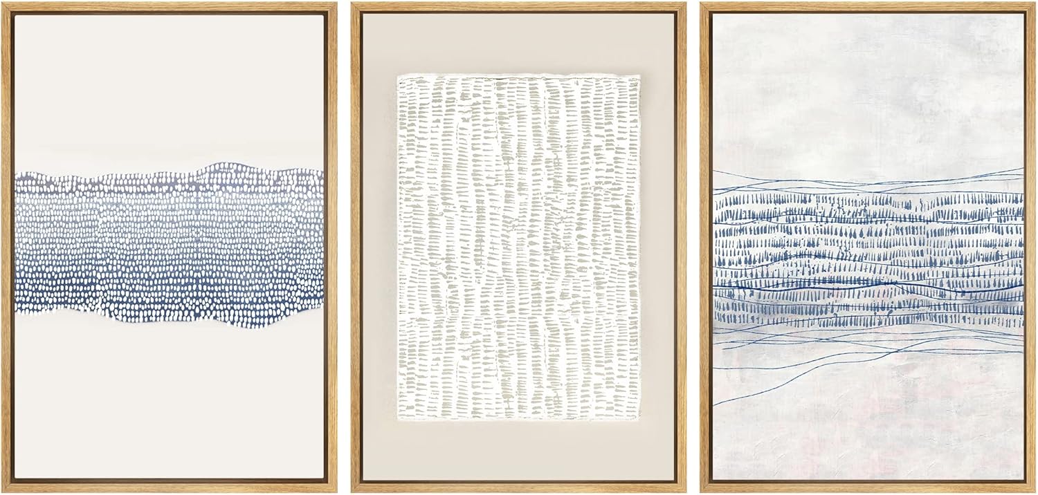 Wall Décor - SIGNWIN Framed Canvas Print Wall Art Set Blue White Grunge Geometric Pattern Abstract Shapes Cozy Neutral Decorative Contemporary Minimal for Living Room, Bedroom, Office - 16