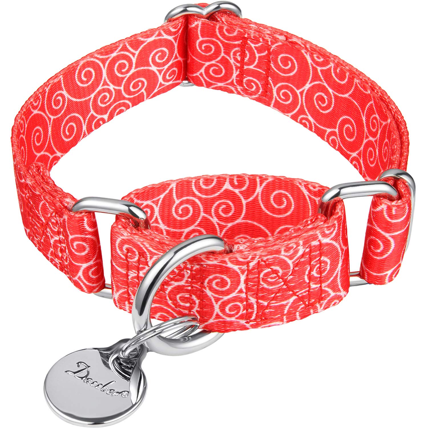 Dazzber Martingale Collars for Dogs – Soft Adjustable Dog Collar, Durable D-ring Heavy Duty, Choke Collar for Large Medium Small Dogs (Large, Red -ACC)