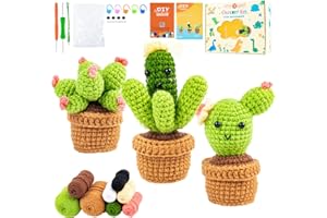 HTVRONT Crochet Kit for Beginners - Complete Crochet Kits with Stitch by Stitch Video Tutorial, Beginner Crochet Kit for Adults Kids Gift - Starter Easy Learn to Crochet Succulent Plants Family