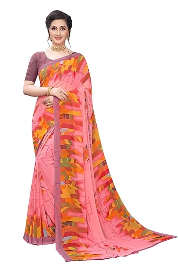 Womens Georgette Printed Saree With Blouse(siya-1472-a,Pink)