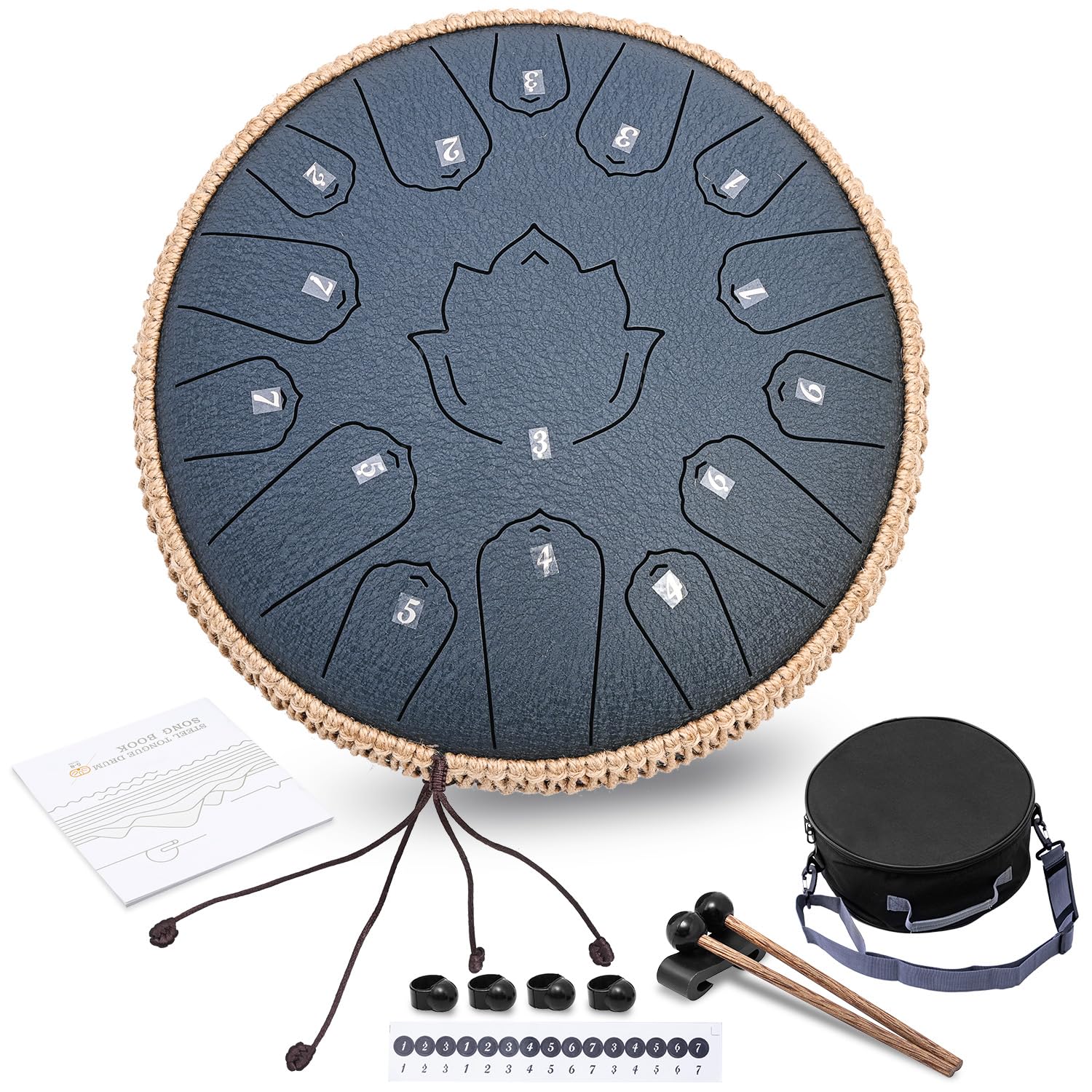 Photo 1 of Steel Tongue Drum 13 Inch 15 Notes,Hand Drums with C-Key Travel Bag Drumsticks Holder Finger Paddles and Music Book,Handpan Percussion for Musical Education Meditation Yoga Gifts(Malachite)