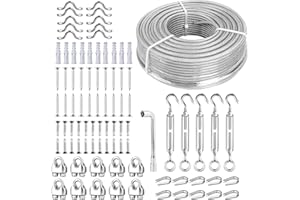 Fshihine 3/16 Wire Rope Kit, 165ft Vinyl Coated Galvanized Steel Cable with M5 Turnbuckles for Cables Wire, Rope Clamp & Thimble, 7X7 Strand Aircraft Cable for Anchored Shed, Fencing, Sunshade