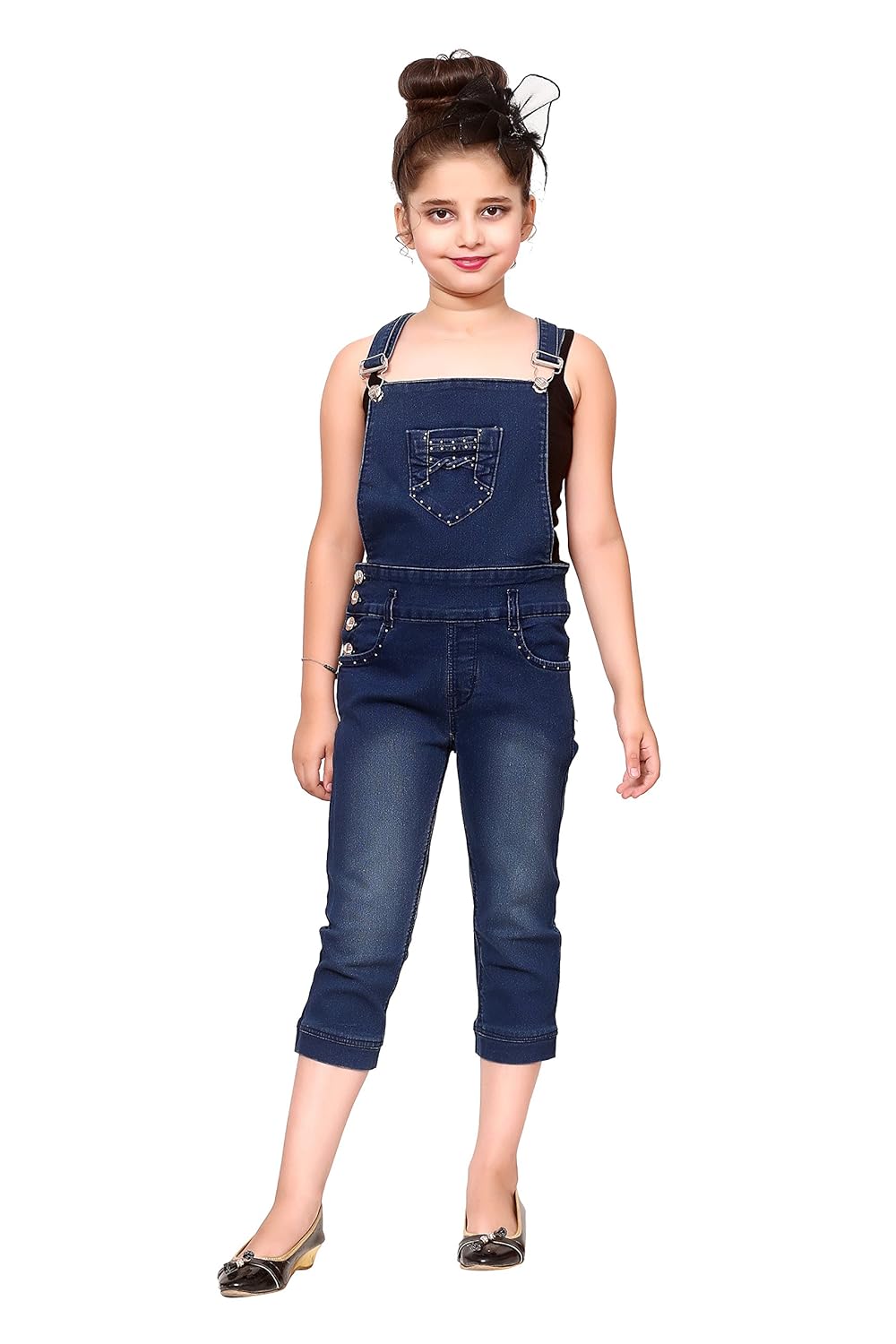 fnocks women ladies kids & girls denim slim fit casual capri dangri shorts